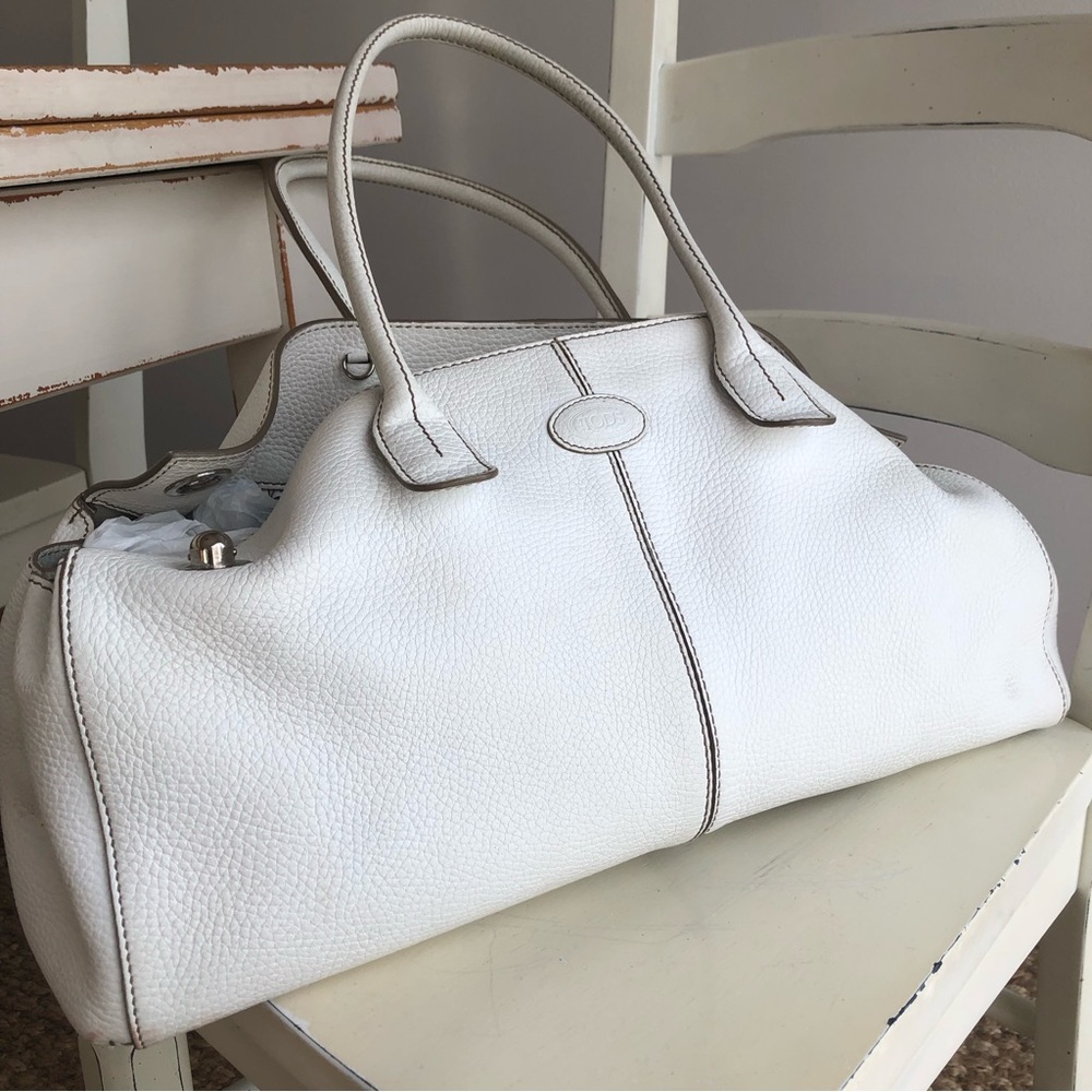 Tod's White Pebbled Leather Satchel